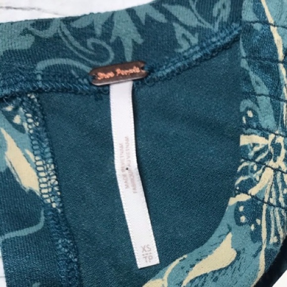 Free People Ruched Puff Sleeve Turquoise Floral Print Tunic Blouse Top Dress - Picture 12 of 12